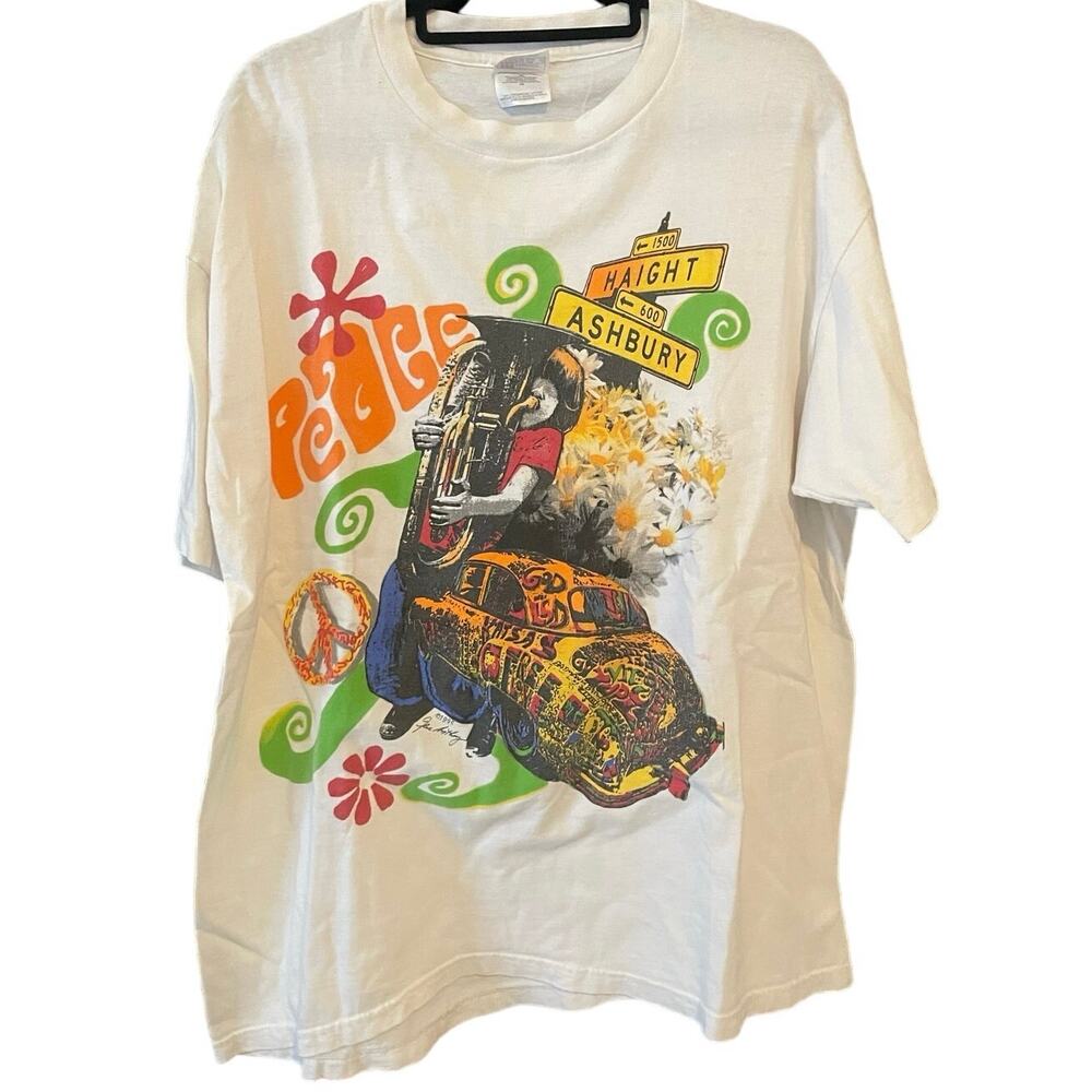 Vintage 90s San Francisco 1995 Peace Hippie Tuba Single Stitch Shirt Adult XL